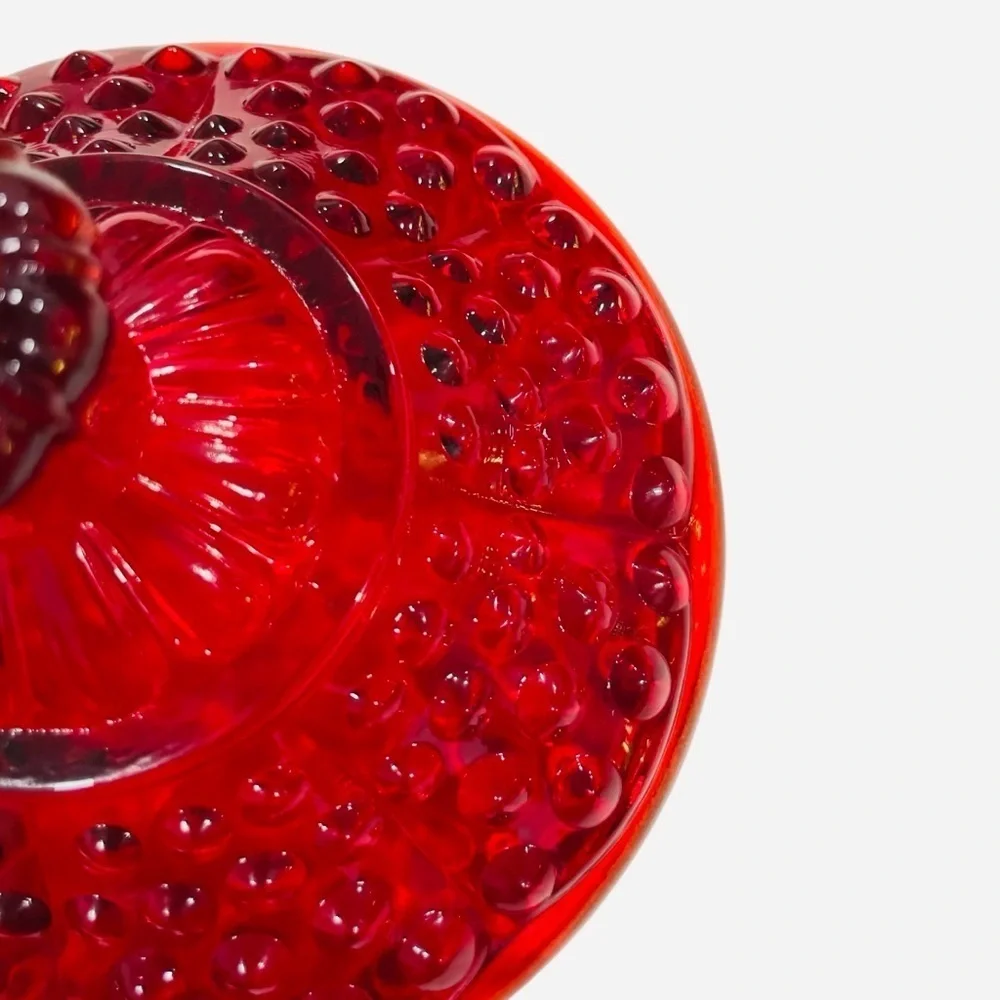 Fenton Cadmium Glow
Hobnail Ruby/Amberina
Lidded Candy Dish Scalloped
Edge 6.5" - Picture 9 of 13